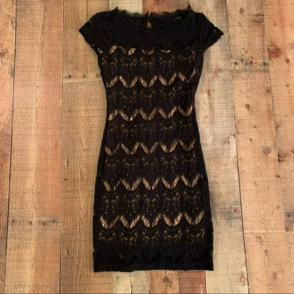 B. Darlin womens black lace mini dress with nude underlay
